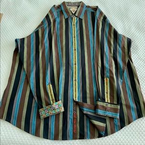 Robert Graham 4XLT LS Shirt Striped Blue Black Green Brown Classic Fit